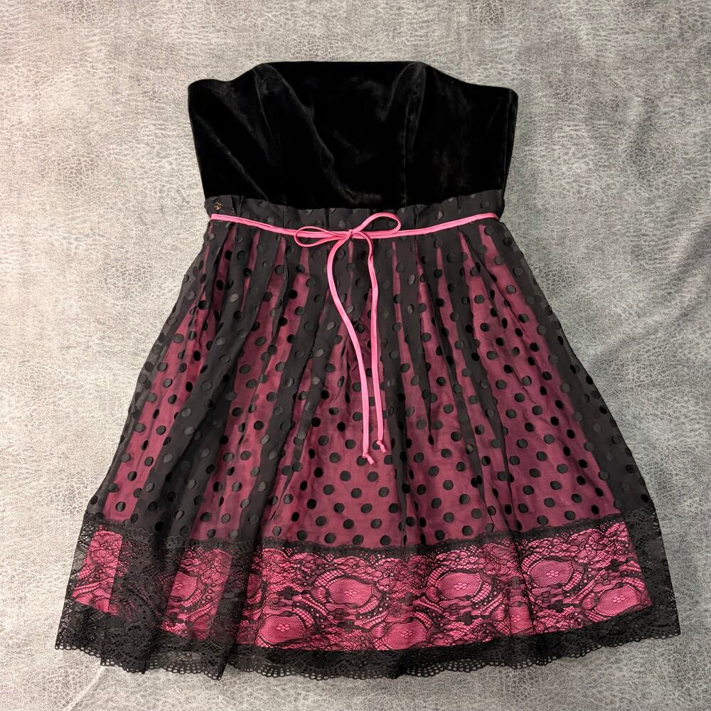 Betsey Johnson Velvet Lace Strapless Mini Dress